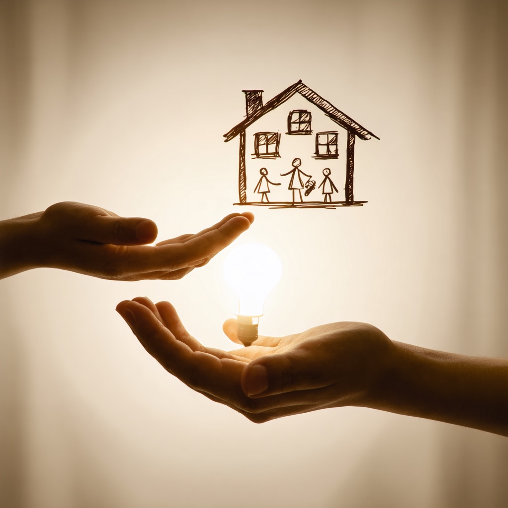 Illustration representing home and family support through practical technology solutions.